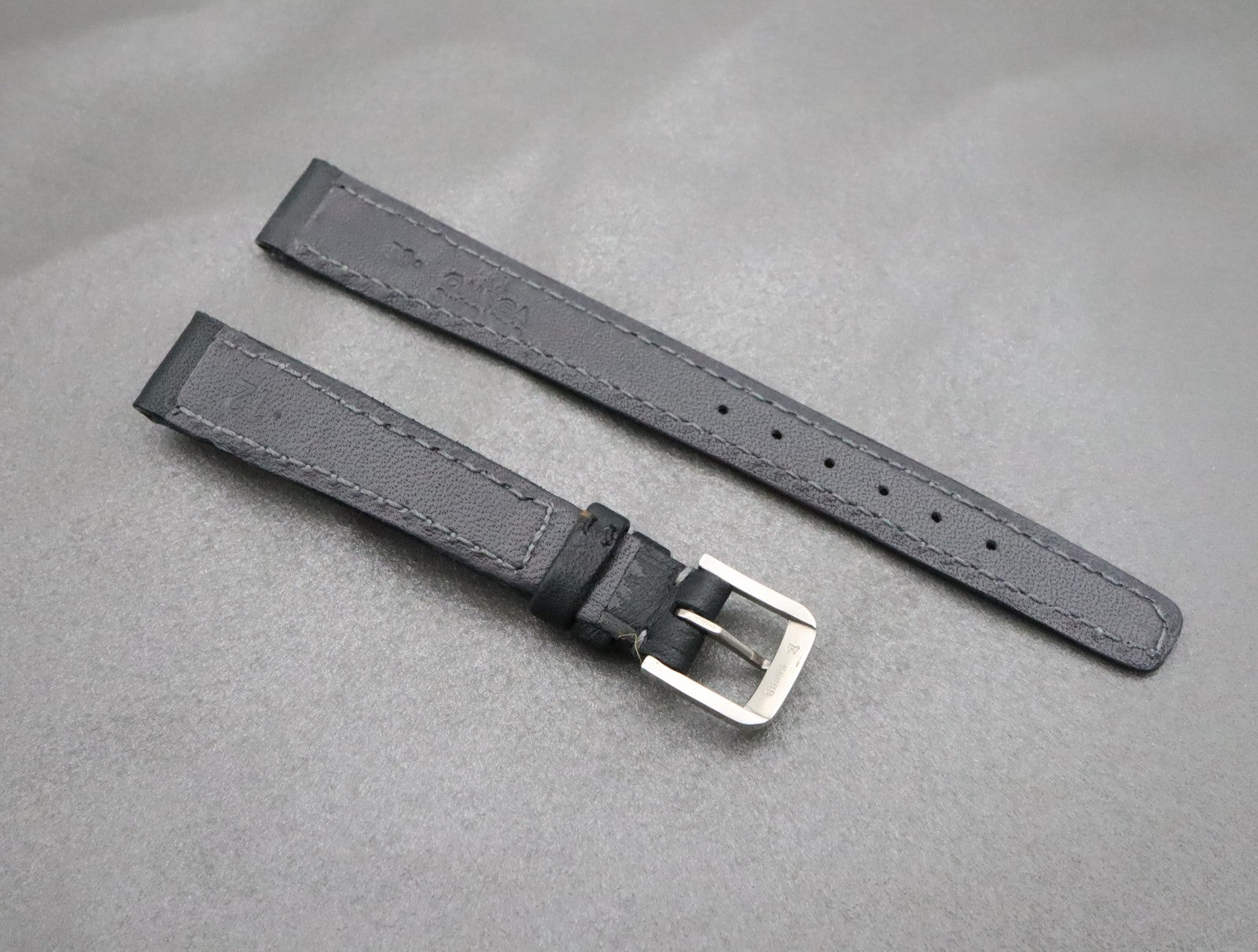 NOS OMEGA Vintage Genuine Black Leather Strap 12mm Silver Buckle Women's #2196