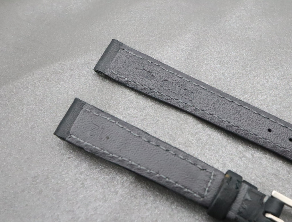 NOS OMEGA Vintage Genuine Black Leather Strap 12mm Silver Buckle Women's #2196