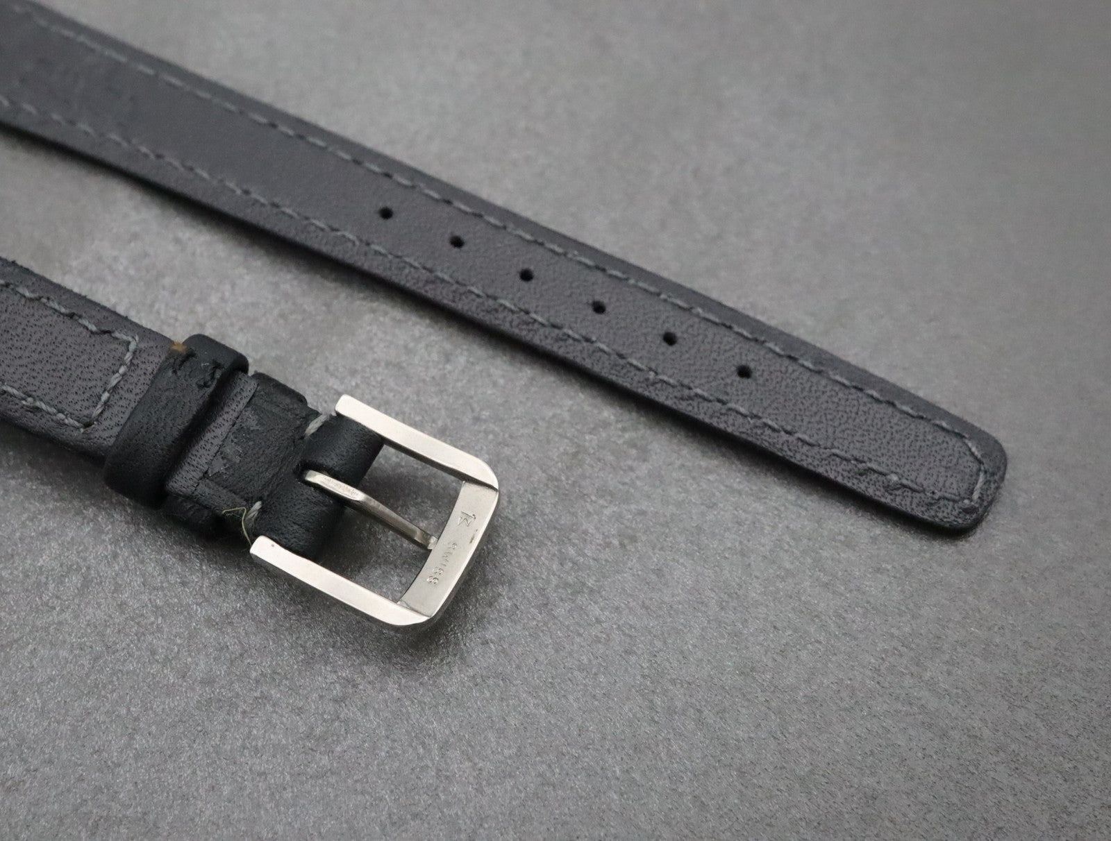 NOS OMEGA Vintage Genuine Black Leather Strap 12mm Silver Buckle Women's #2196