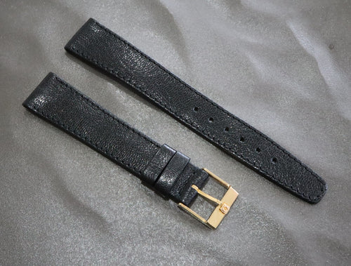 Near MINT OMEGA Vintage Black Leather Strap 17mm Band Gold Buckle Men's #2236