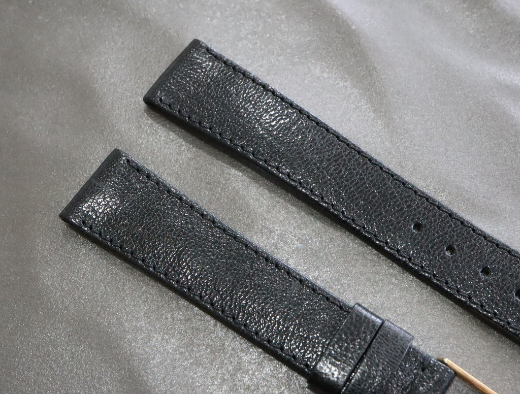 Near MINT OMEGA Vintage Black Leather Strap 17mm Band Gold Buckle Men's #2236