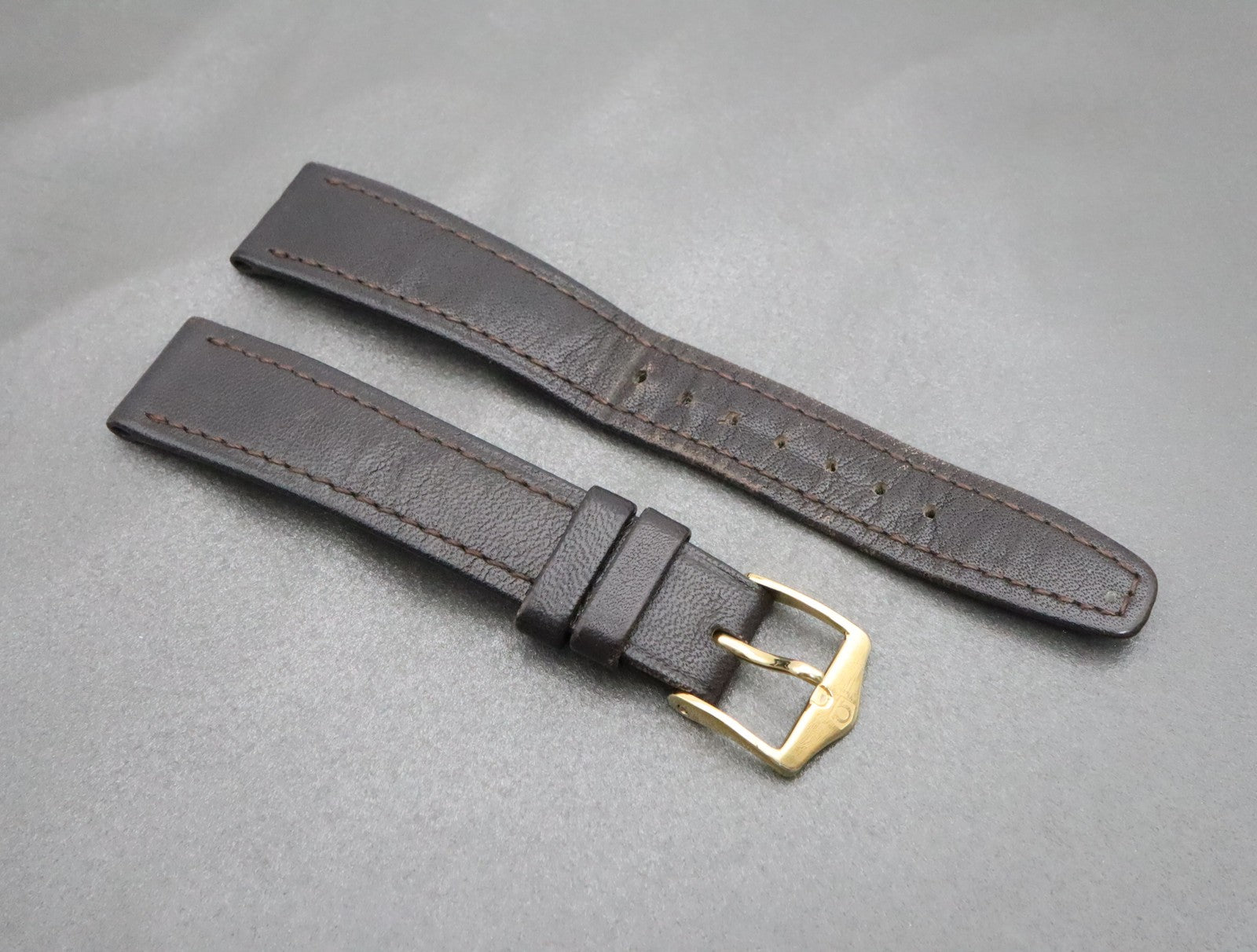 OMEGA Vintage Genuine Dark brown Leather Strap 16mm Watch Band Gold Buckle #1980