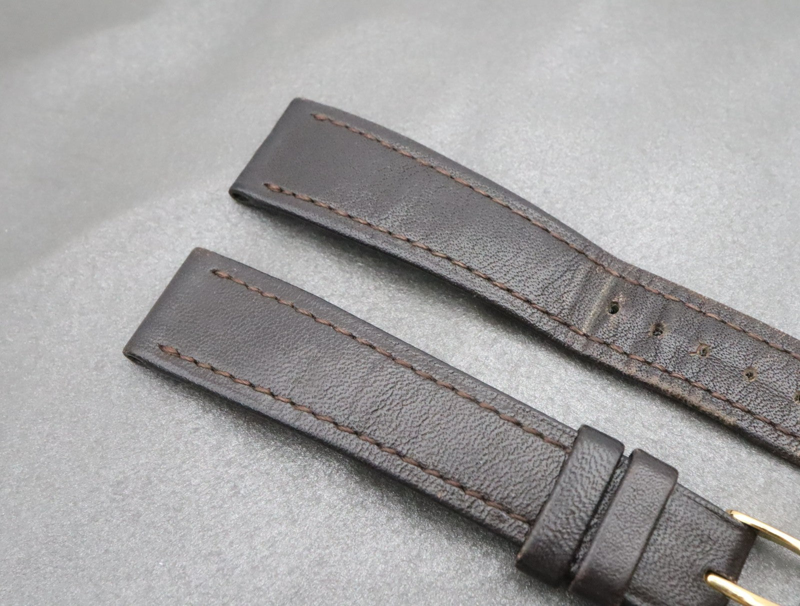 OMEGA Vintage Genuine Dark brown Leather Strap 16mm Watch Band Gold Buckle #1980