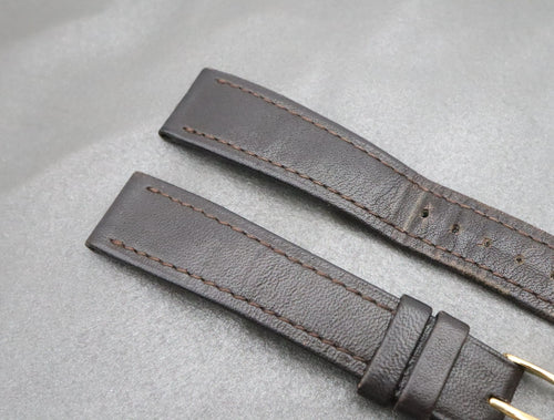 OMEGA Vintage Genuine Dark brown Leather Strap 16mm Watch Band Gold Buckle #1980
