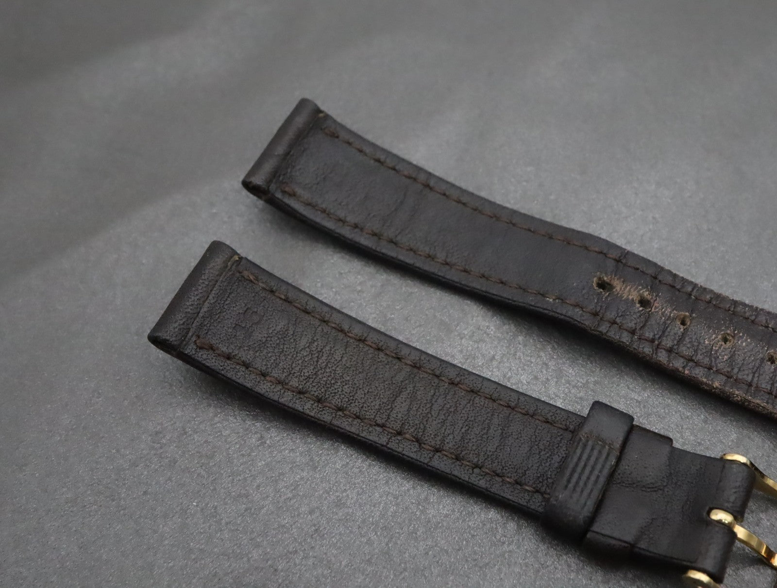 OMEGA Vintage Genuine Dark brown Leather Strap 16mm Watch Band Gold Buckle #1980