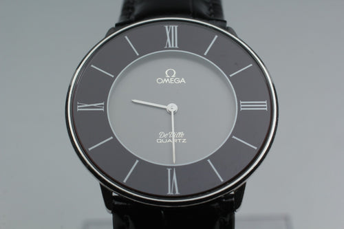 1981 Near MINT OMEGA De Ville 33mm 191.0106 Quartz Black Roman Dial Men Vintage