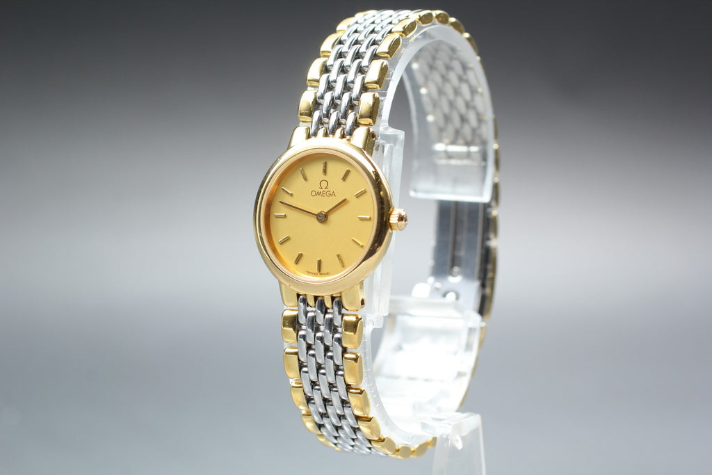 1989 Near MINT OMEGA De Ville 22mm 795.0897.2 Quartz Gold Dial Women's Vintage