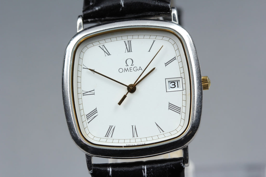 Near MINT OMEGA De Ville 30mm 196.0317 Quartz White Roman Dial Men's Vintage