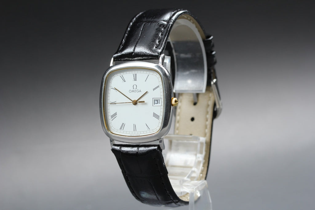 Near MINT OMEGA De Ville 30mm 196.0317 Quartz White Roman Dial Men's Vintage