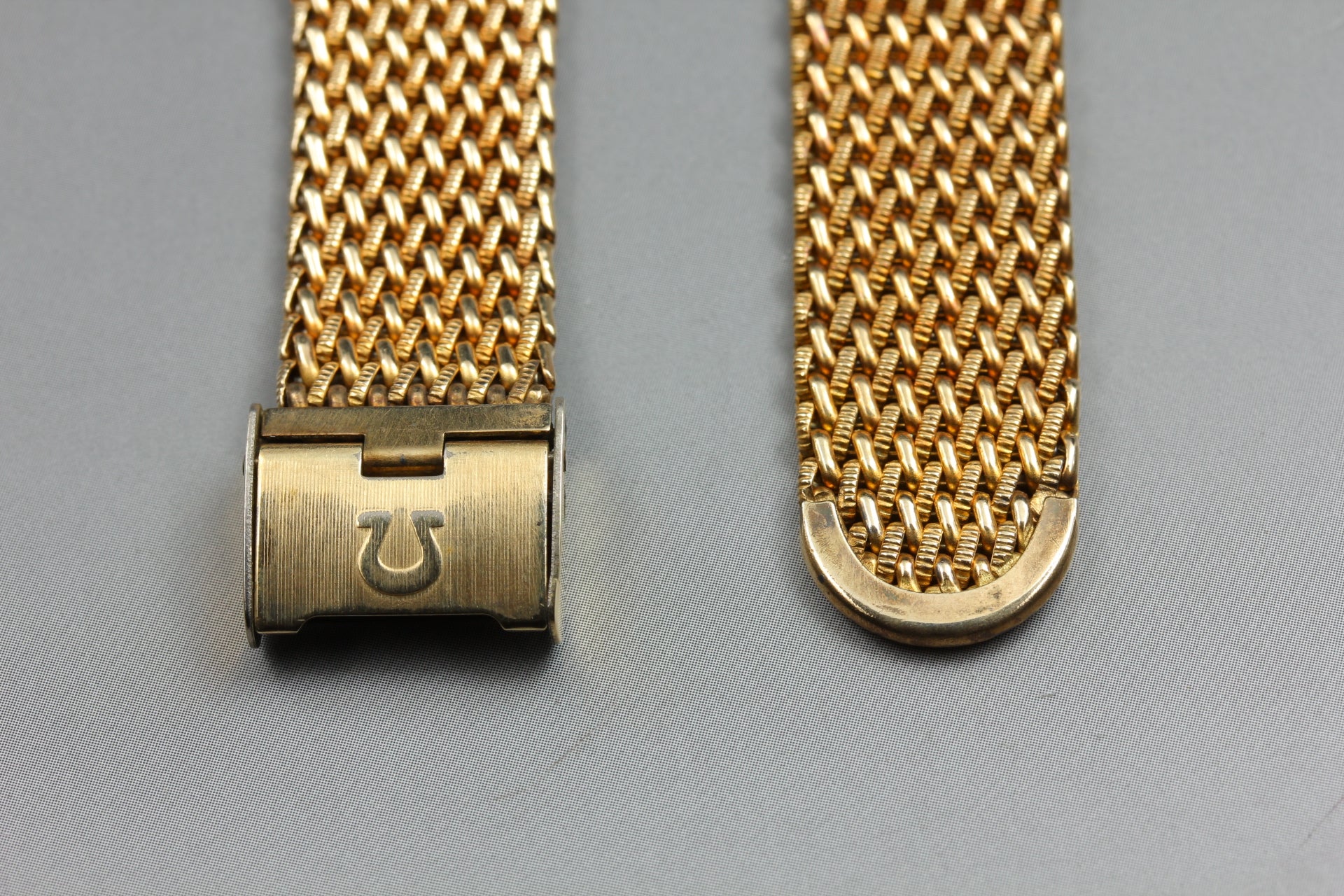 Near MINT OMEGA Milanese/Mesh Band FF595/1148 17mm Gold Plated Men's Vintage