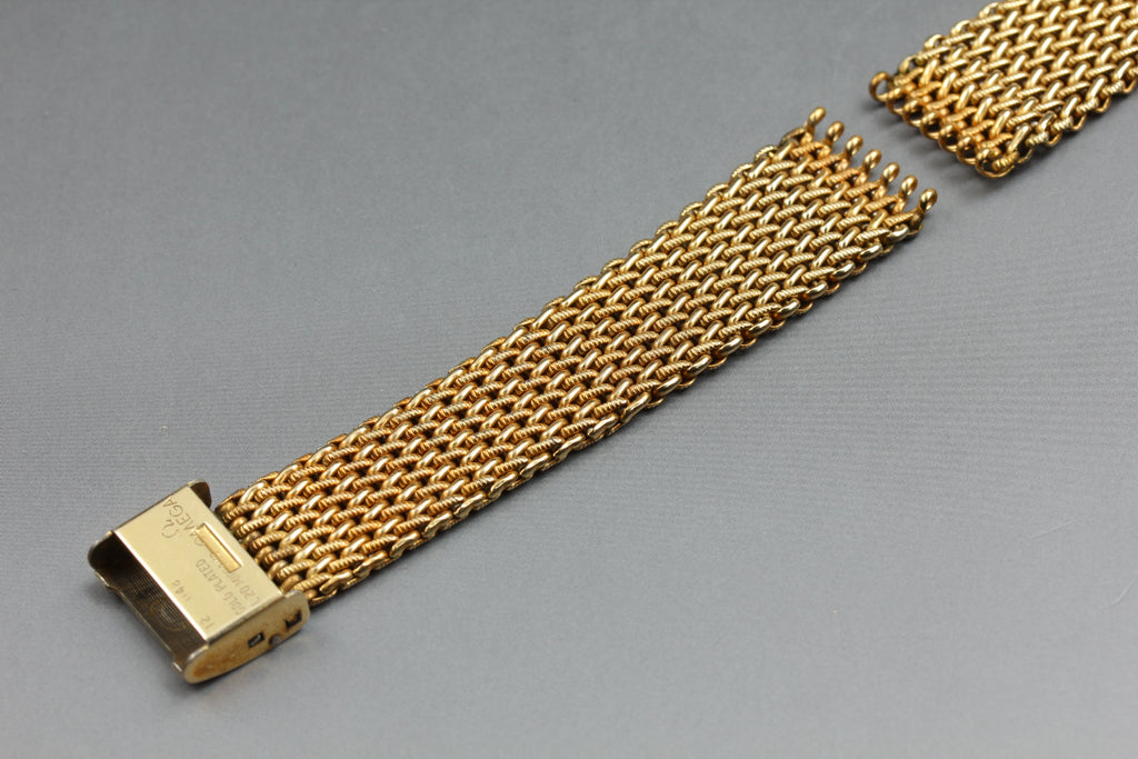 Near MINT OMEGA Milanese/Mesh Band FF595/1148 17mm Gold Plated Men's Vintage