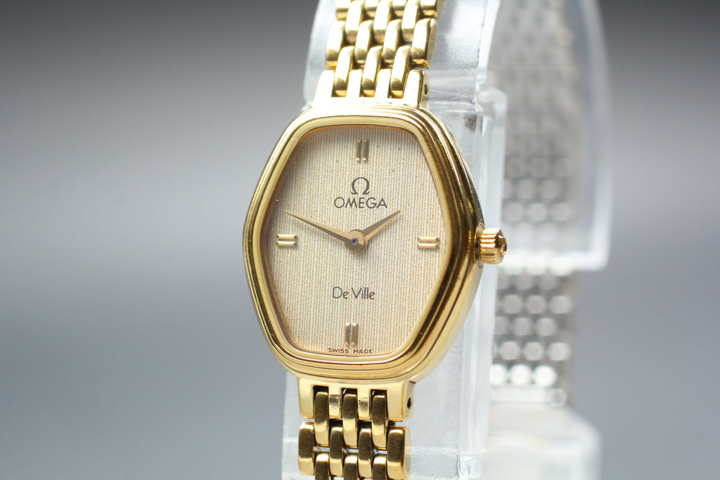 1984 OMEGA De Ville 17mm 791.0881 Quartz Gold Dial Women's Watch Vintage Exc+5