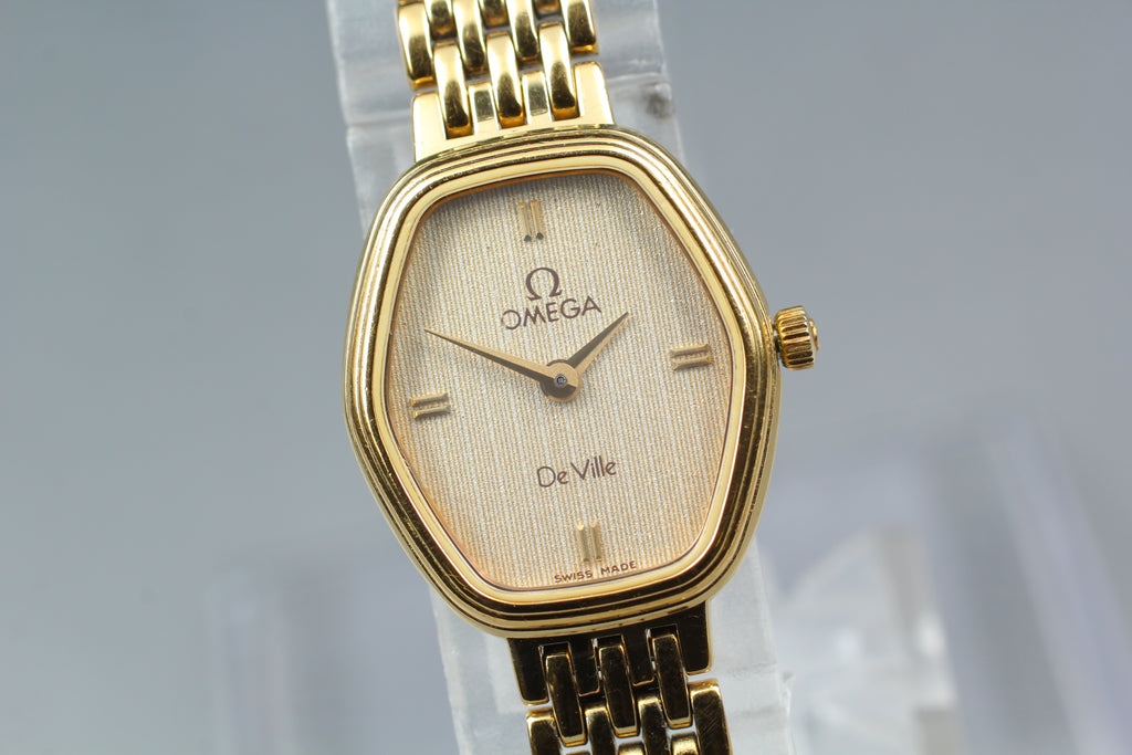 1984 OMEGA De Ville 17mm 791.0881 Quartz Gold Dial Women's Watch Vintage Exc+5