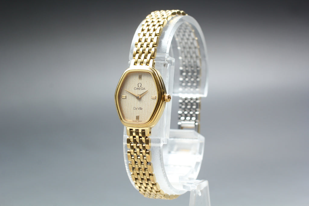 1984 OMEGA De Ville 17mm 791.0881 Quartz Gold Dial Women's Watch Vintage Exc+5