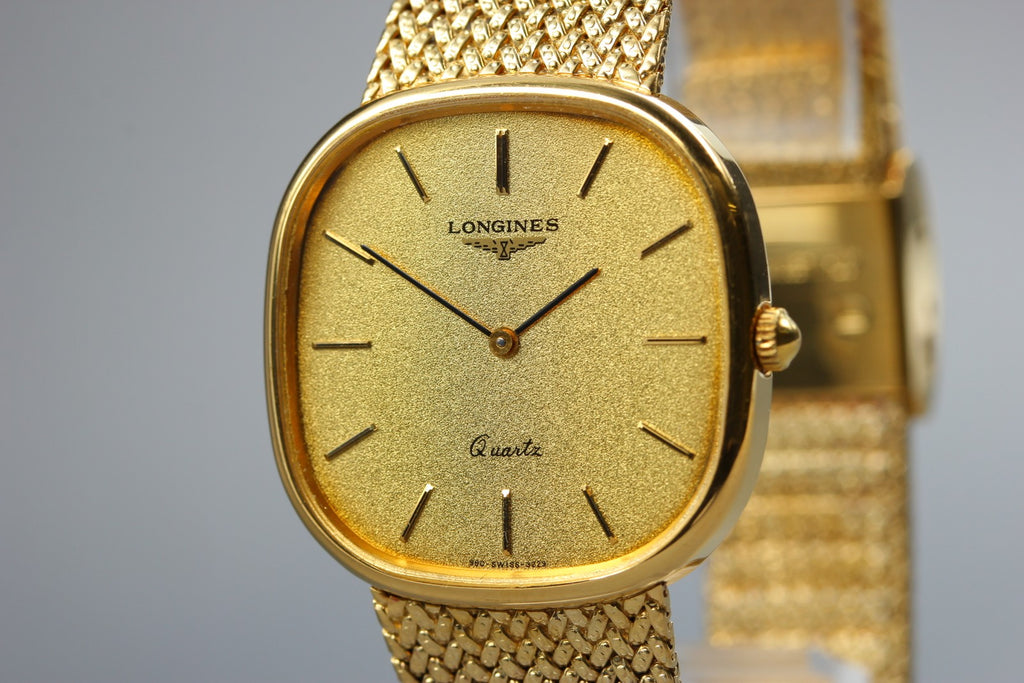Near MINT LONGINES 960 3229 31mm Quartz Gold Plated Gold Dial Men's Vintage