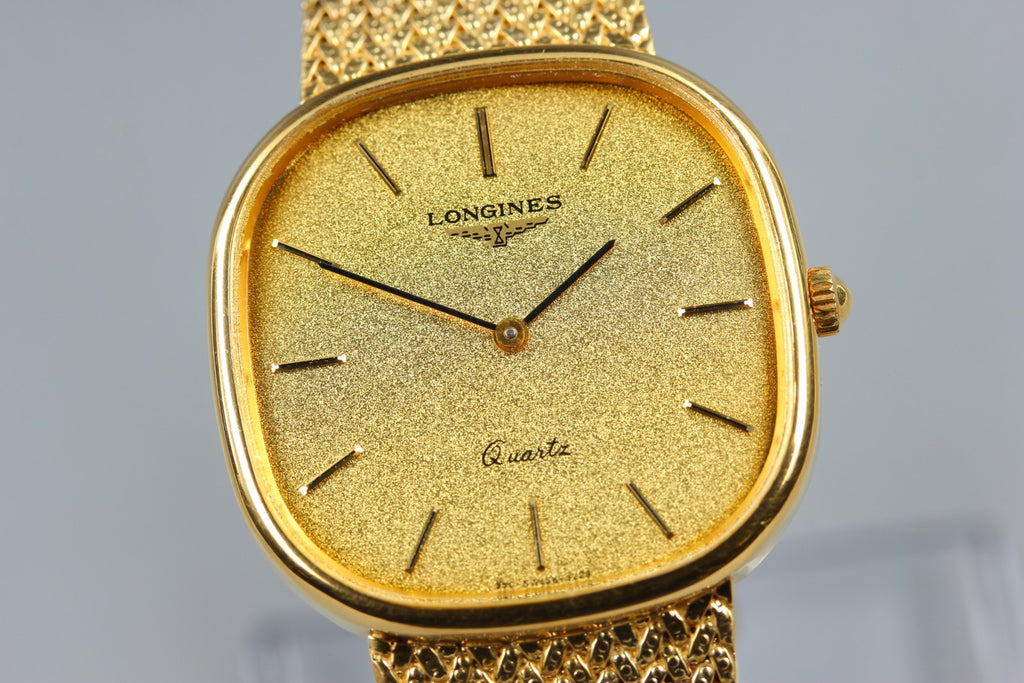 Near MINT LONGINES 960 3229 31mm Quartz Gold Plated Gold Dial Men's Vintage