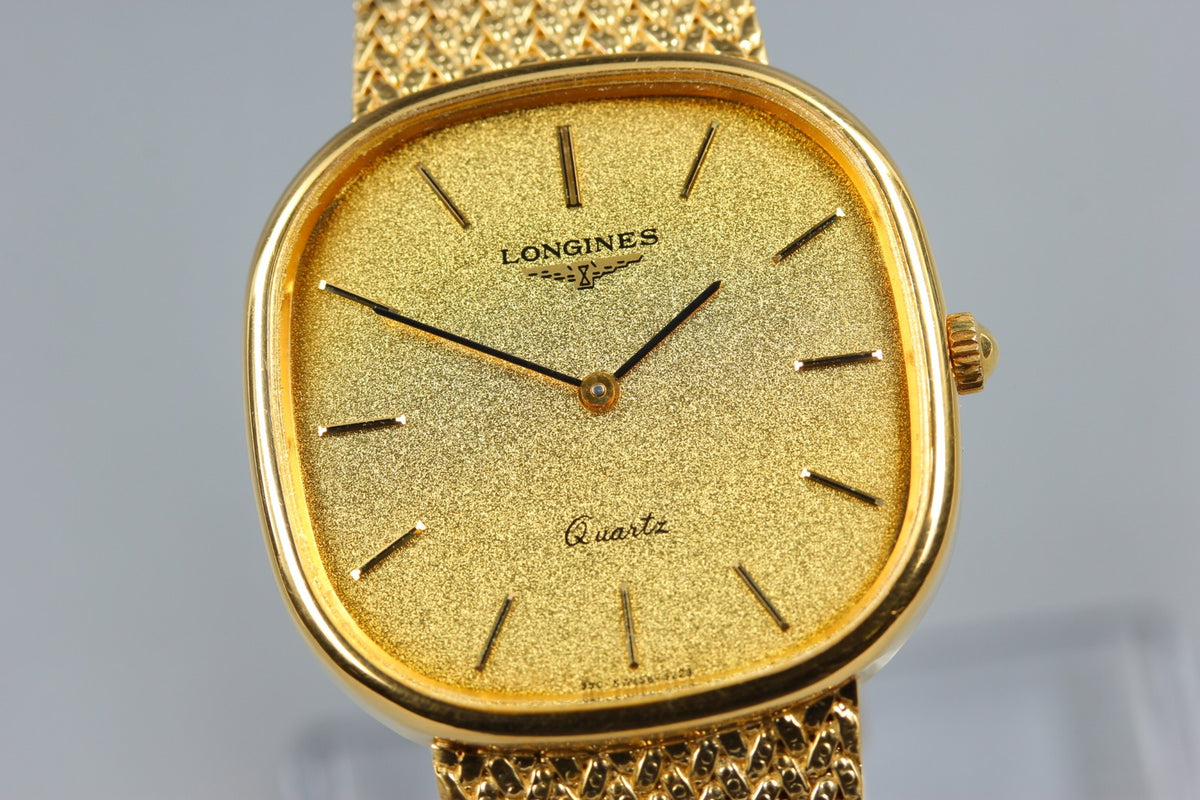 Near MINT LONGINES 960 3229 31mm Quartz Gold Plated Gold Dial Men's Vintage