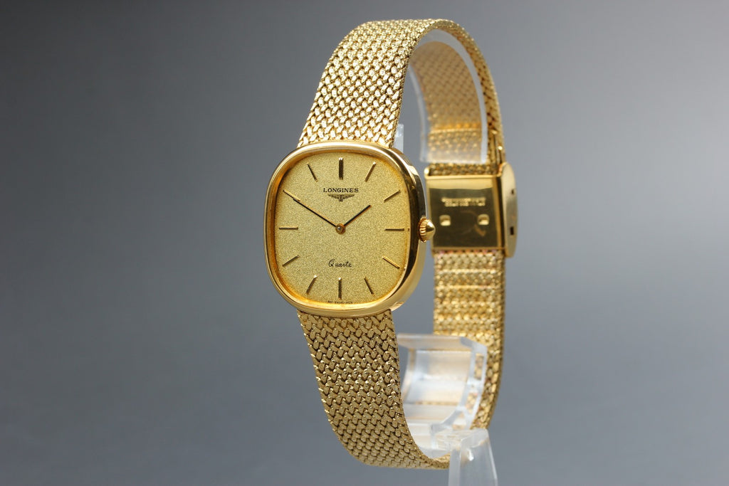 Near MINT LONGINES 960 3229 31mm Quartz Gold Plated Gold Dial Men's Vintage