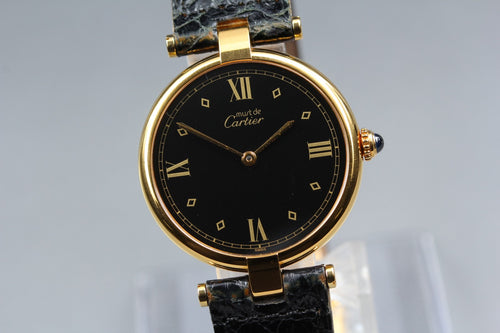 Near MINT Cartier Must de Vendome LM Vermeil 590003 30mm Quartz Black Unisex