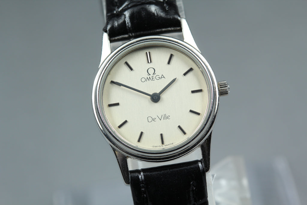 1986 w/Box OMEGA De Ville 21mm 591.0338 Quartz Silver Dial Women's Vintage Exc+5