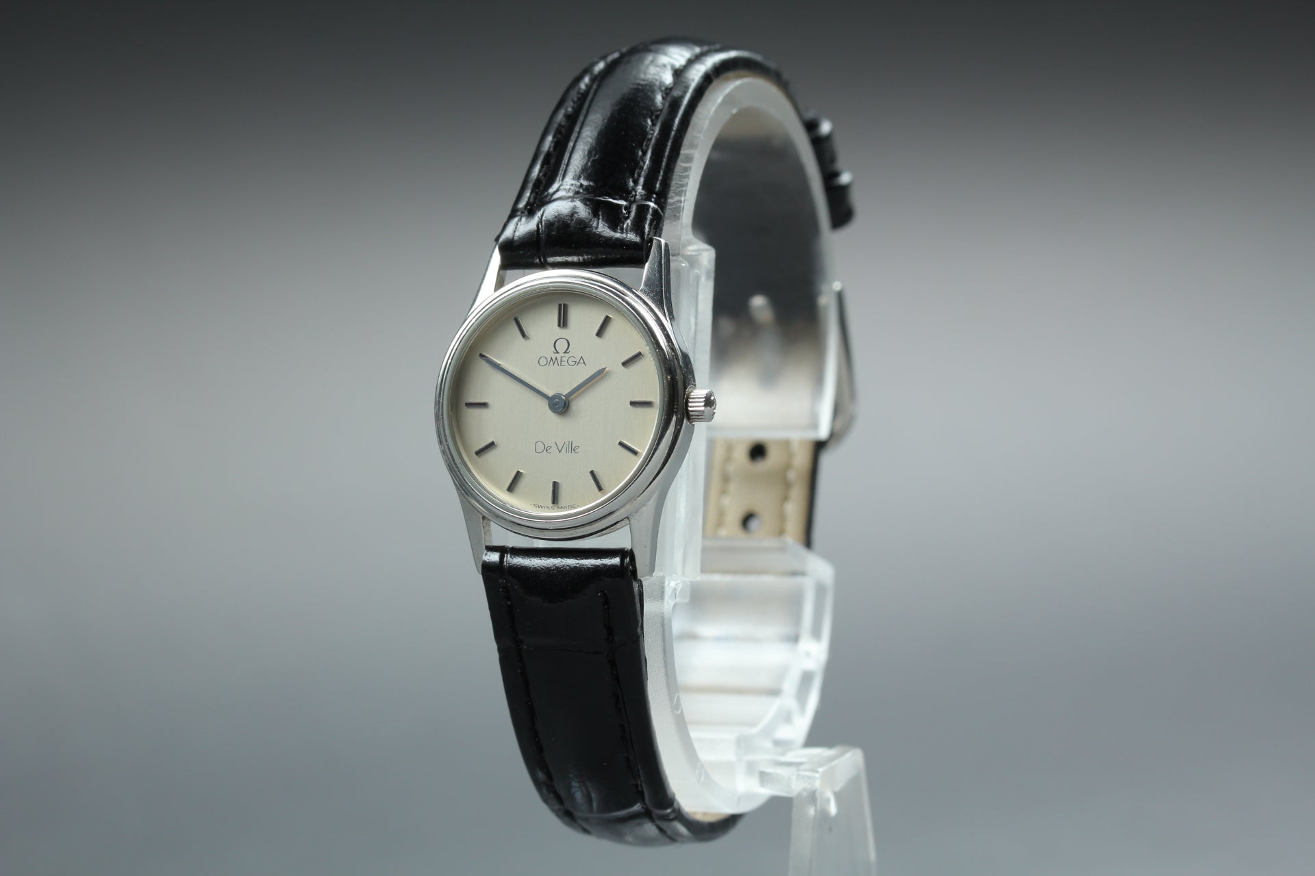 1986 w/Box OMEGA De Ville 21mm 591.0338 Quartz Silver Dial Women's Vintage Exc+5