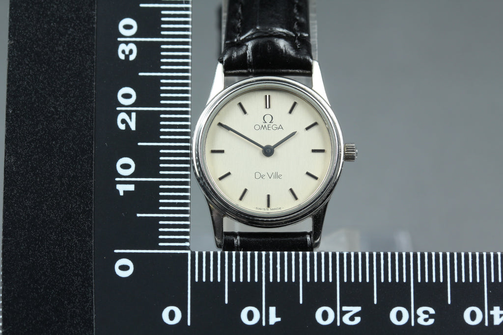 1986 w/Box OMEGA De Ville 21mm 591.0338 Quartz Silver Dial Women's Vintage Exc+5