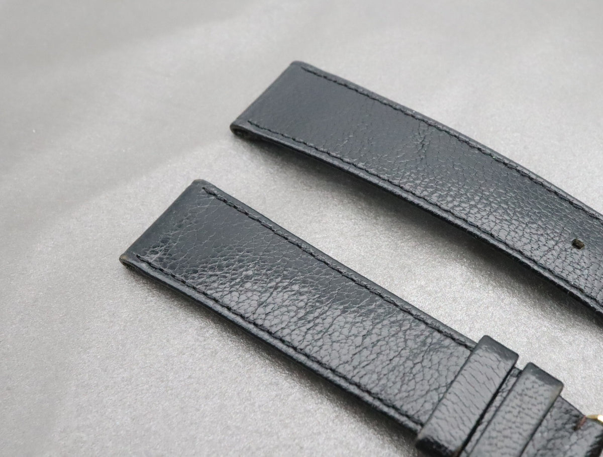 OMEGA Genuine Black Leather Strap 19mm Watch Band Gold Buckle Vintage #2243