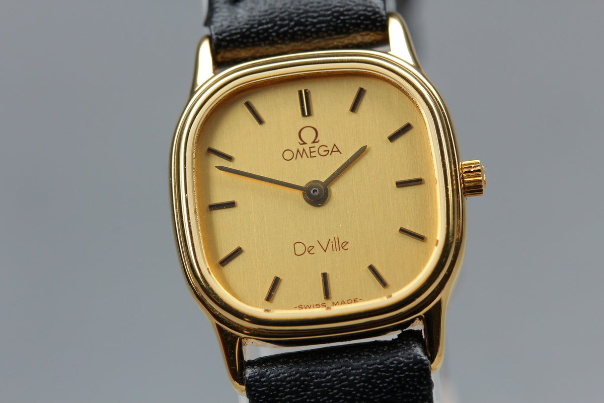 1984 MINT/Box OMEGA De Ville 20mm 591.0280 Quartz Gold Dial Women's Vintage