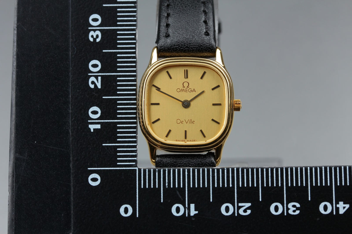 1984 MINT/Box OMEGA De Ville 20mm 591.0280 Quartz Gold Dial Women's Vintage