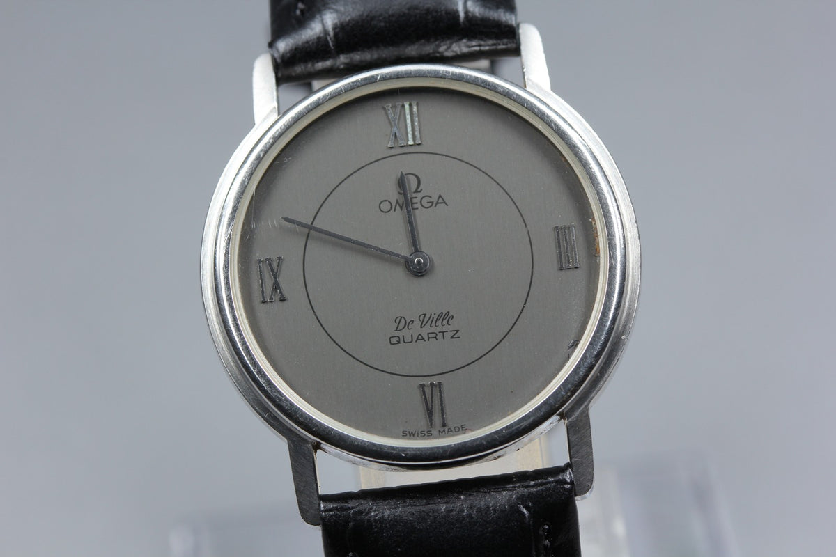 1980 Near MINT OMEGA De Ville 32mm 191.0101 Quartz Silver Roman Dial Men Vintage