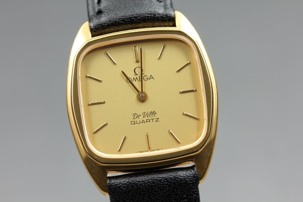 1980 MINT OMEGA De Ville 24mm 591.0099 Quartz Gold Dial Women's Watch Vintage