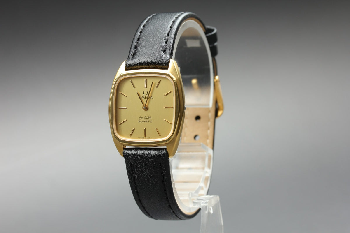 1980 MINT OMEGA De Ville 24mm 591.0099 Quartz Gold Dial Women's Watch Vintage