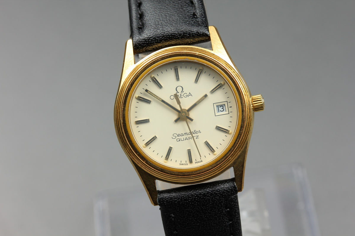 1982 OMEGA Seamaster 25mm 596.0035 Quartz Gold Plated Women's Vintage Exc+5