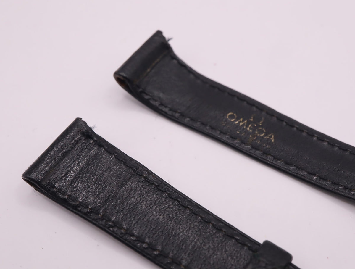OMEGA Vintage Genuine Black Leather Strap 14mm Silver Buckle Band Women's #1541
