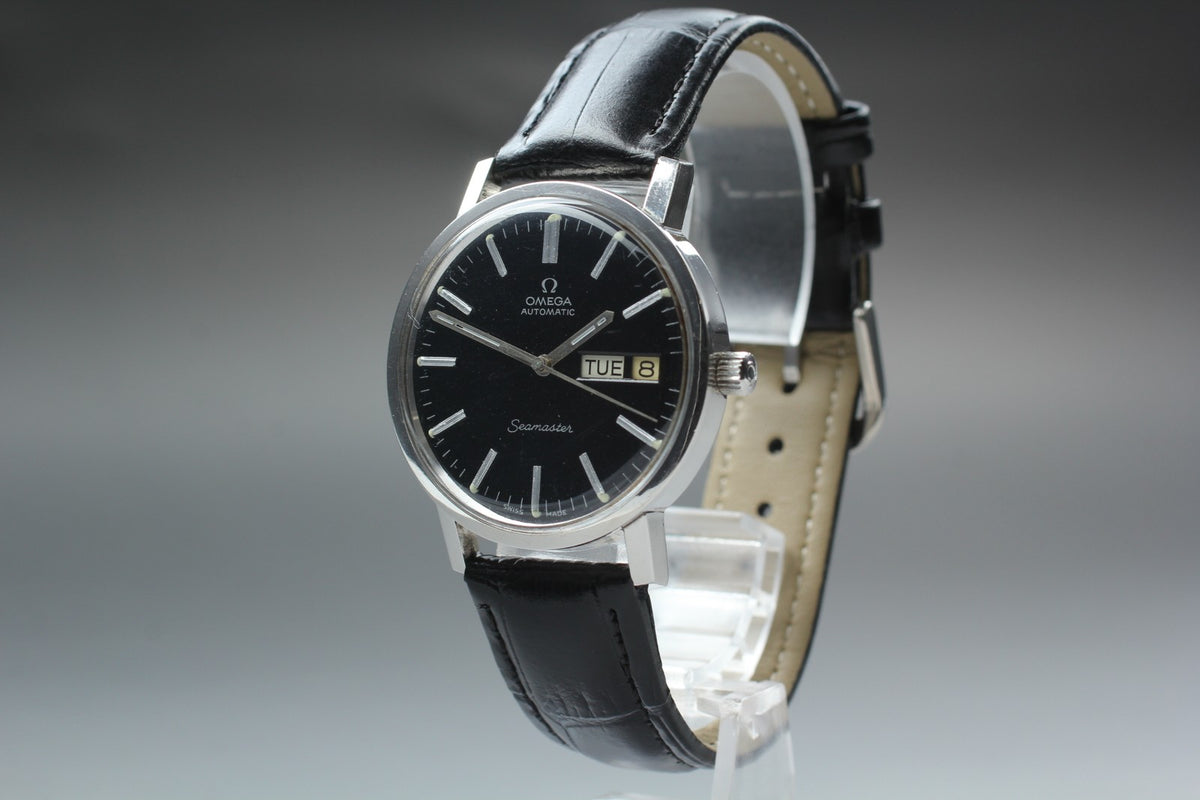 1974 Near MINT OMEGA Seamaster 35mm 166.0209 Automatic Black Dial Men's Vintage