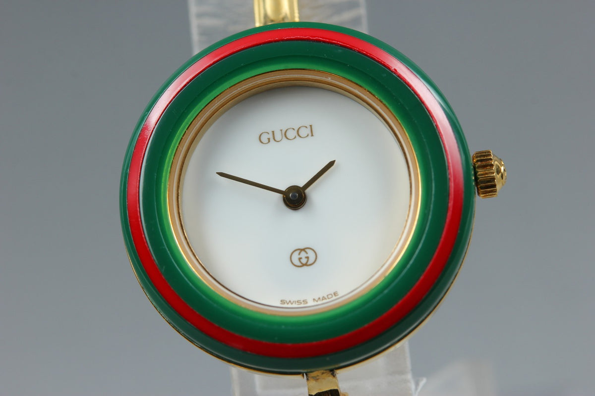Full Set Near MINT GUCCI Change Bezel 12 Colors 26mm 1100-L Quartz White Women's