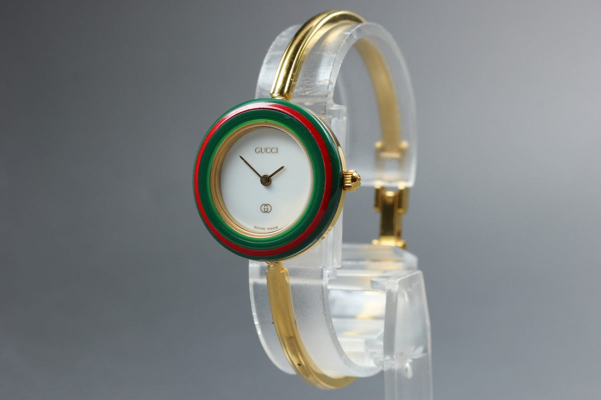 Full Set Near MINT GUCCI Change Bezel 12 Colors 26mm 1100-L Quartz White Women's