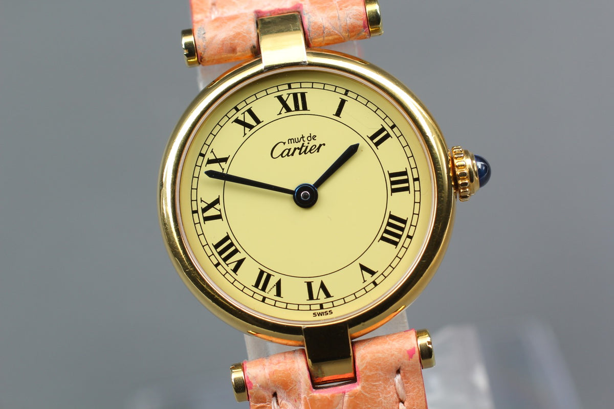 Near MINT Cartier Must de Vendome SM 24mm 590004 Vermeil SV925 Quartz Women's