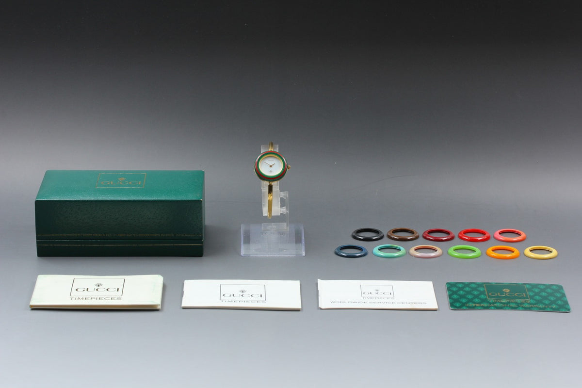 Full Set Near MINT GUCCI Change Bezel 12 Colors 26mm 11/12 Quartz White Women's