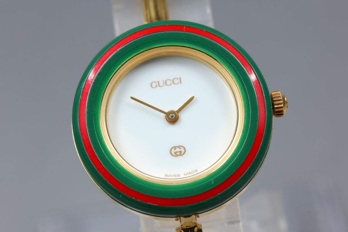 Full Set Near MINT GUCCI Change Bezel 12 Colors 26mm 11/12 Quartz White Women's
