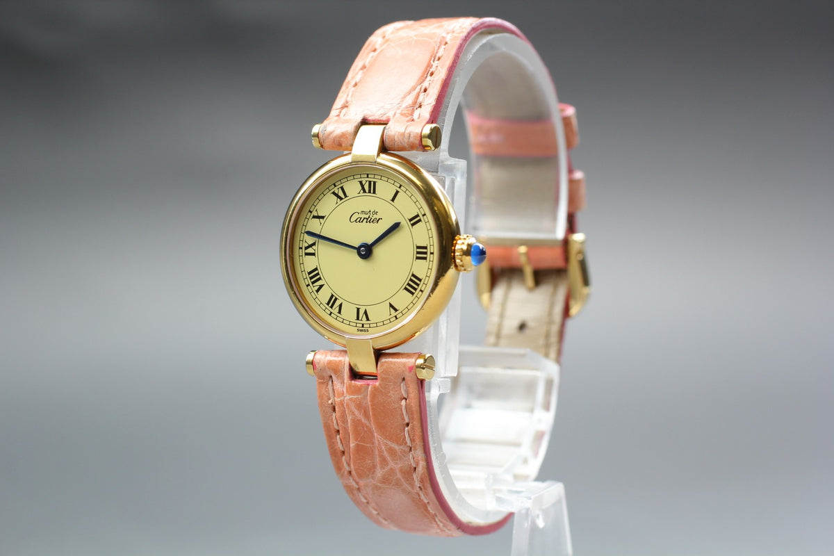 Near MINT Cartier Must de Vendome SM 24mm 590004 Vermeil SV925 Quartz Women's