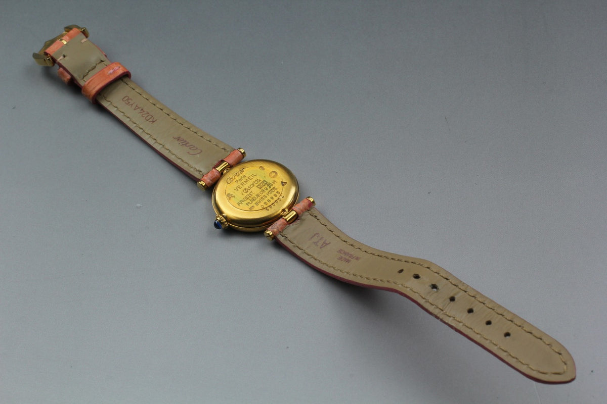 Near MINT Cartier Must de Vendome SM 24mm 590004 Vermeil SV925 Quartz Women's