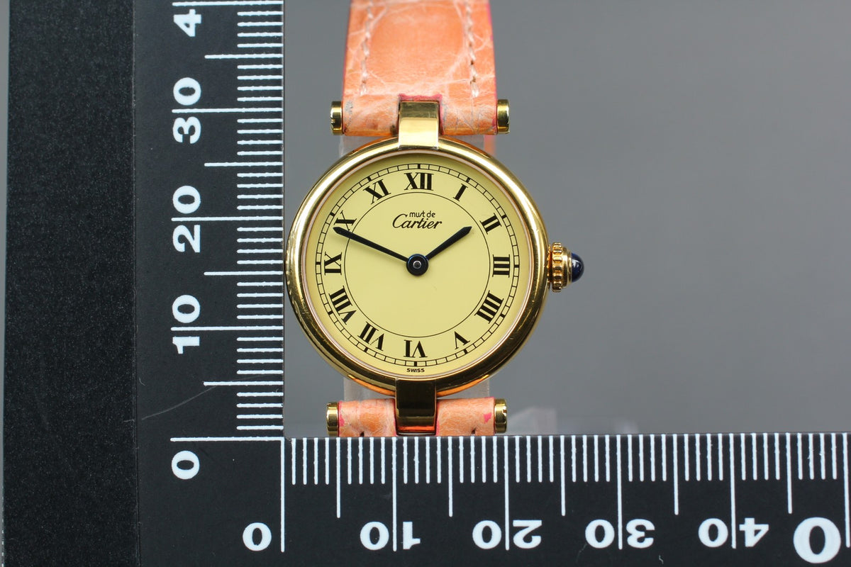 Near MINT Cartier Must de Vendome SM 24mm 590004 Vermeil SV925 Quartz Women's