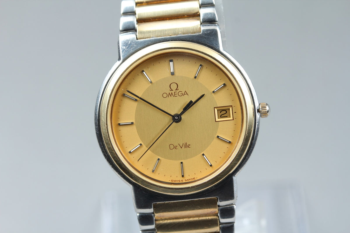 1986 Near MINT OMEGA De Ville 32mm 396.0951 Quartz Gold Dial Men's Watch Vintage