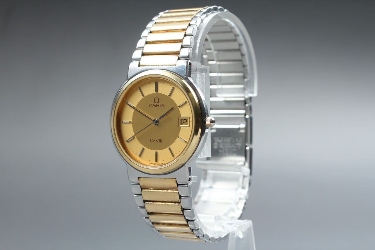 1986 Near MINT OMEGA De Ville 32mm 396.0951 Quartz Gold Dial Men's Watch Vintage