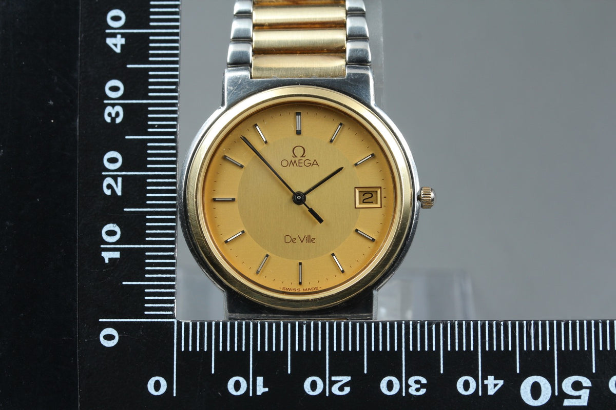 1986 Near MINT OMEGA De Ville 32mm 396.0951 Quartz Gold Dial Men's Watch Vintage