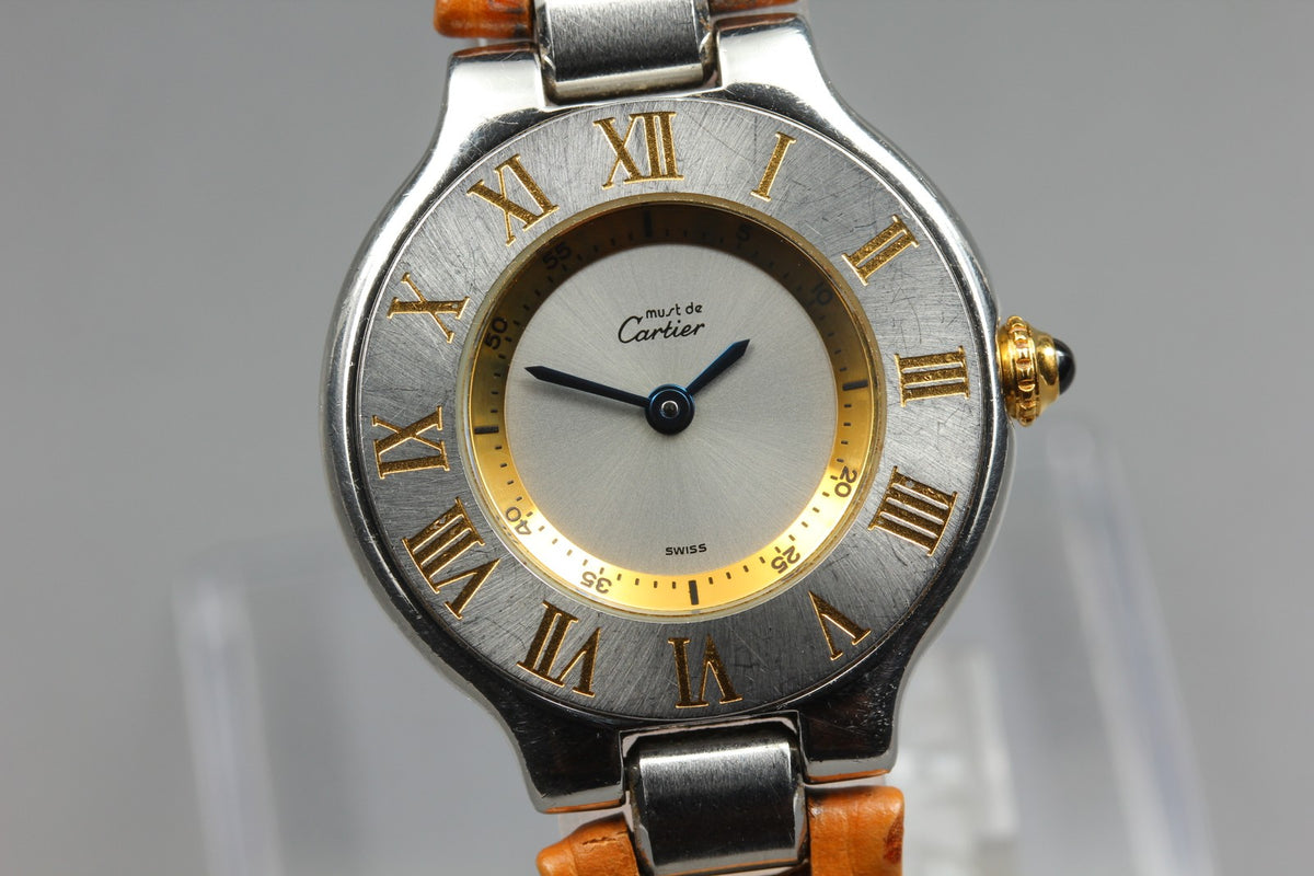 Near MINT Cartier Must 21 Vantian SM 28mm 1340 Quartz Silver Dial Women Vintage