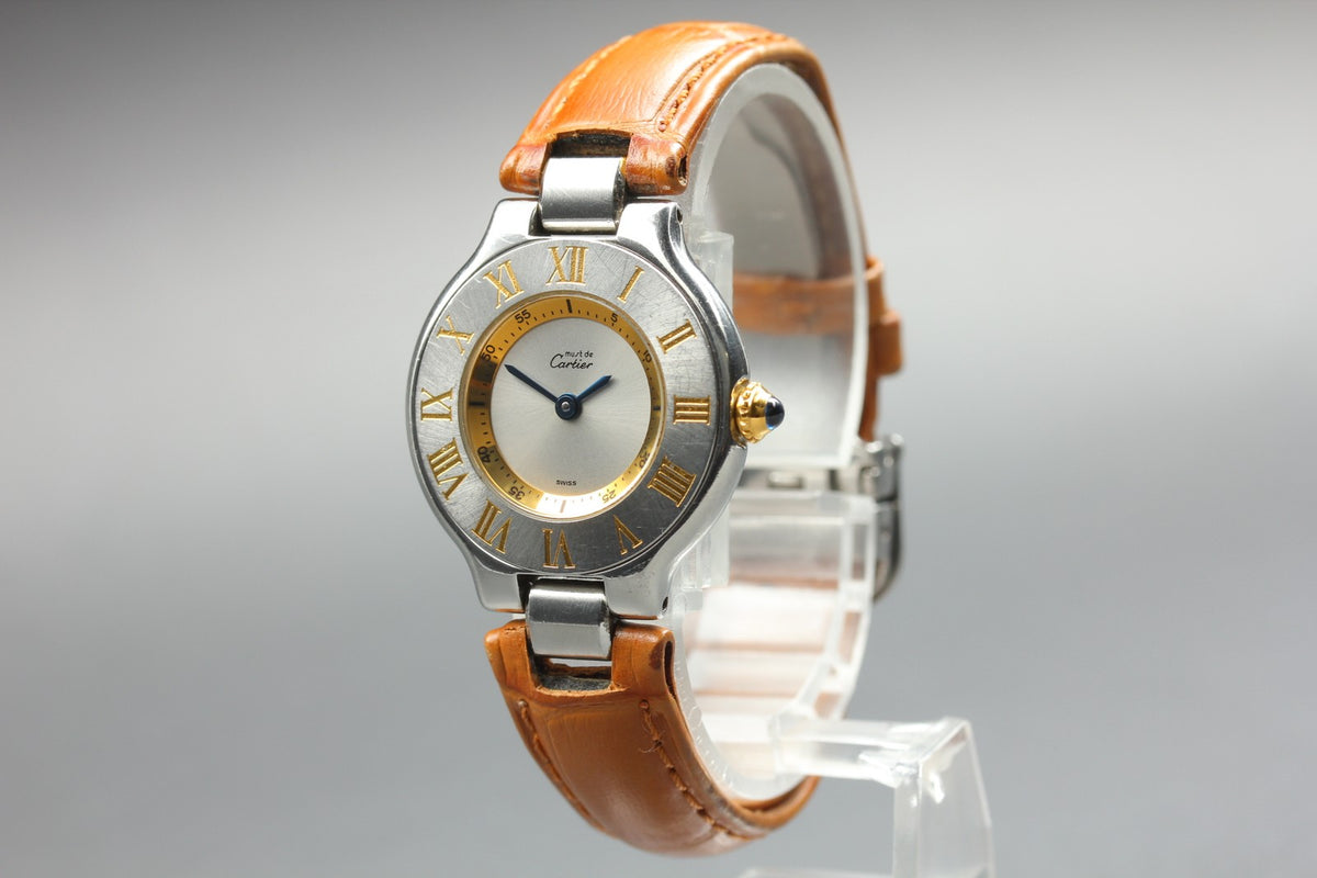 Near MINT Cartier Must 21 Vantian SM 28mm 1340 Quartz Silver Dial Women Vintage