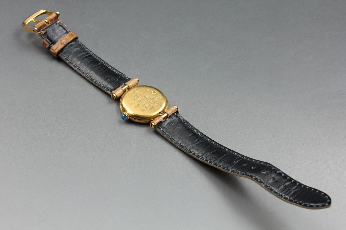 Near MINT Cartier Must de Vendome SM Vermeil 24mm 590004 Quartz Roman Women's