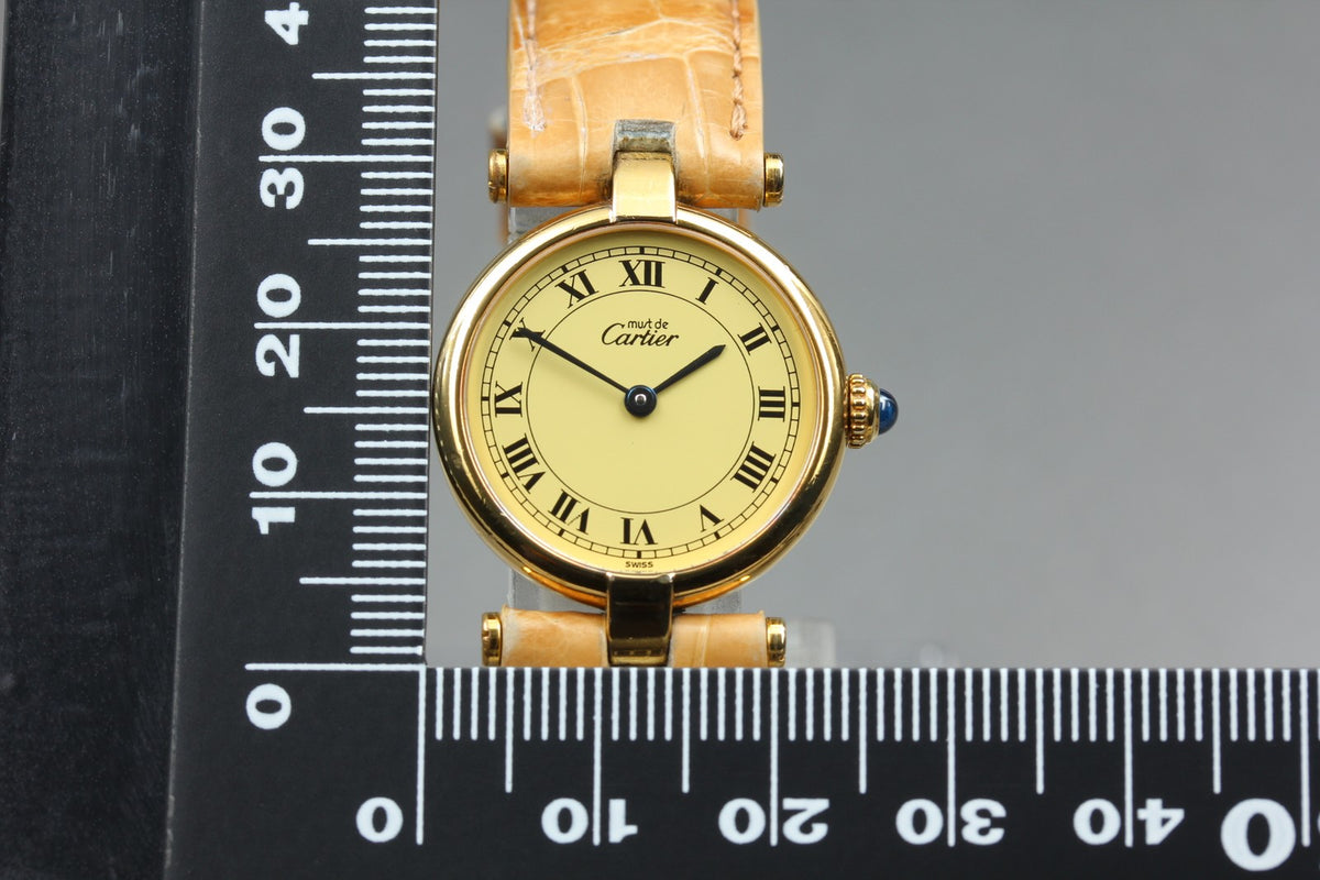 Near MINT Cartier Must de Vendome SM Vermeil 24mm 590004 Quartz Roman Women's